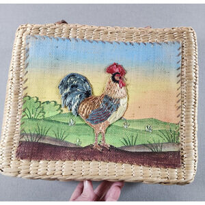 Capelli Straworld Purse Rooster Woven Farm Country Chicken